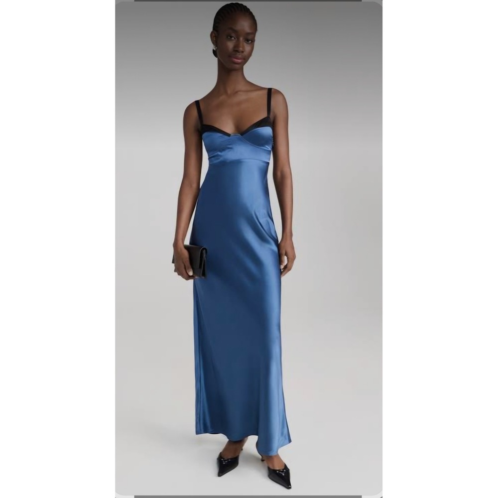 SIR The Label Depeche Balconette Silk Maxi Dress Blue Bustier Gown Size 2